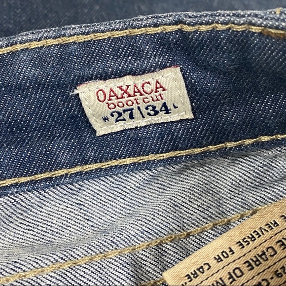 MEK Oaxaca Buckle Bootcut Blue Denim Jeans Low Rise Flap Pocket Size 27 - Picture 7 of 9